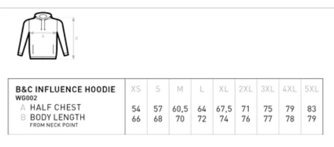 Bluza z nadrukiem PISOWNIK - tabela rozmiarów - sklep KONTRA-BANDA